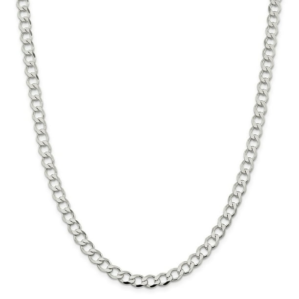 Sterling Silver 6.4mm Polished Flat Curb Chain 
